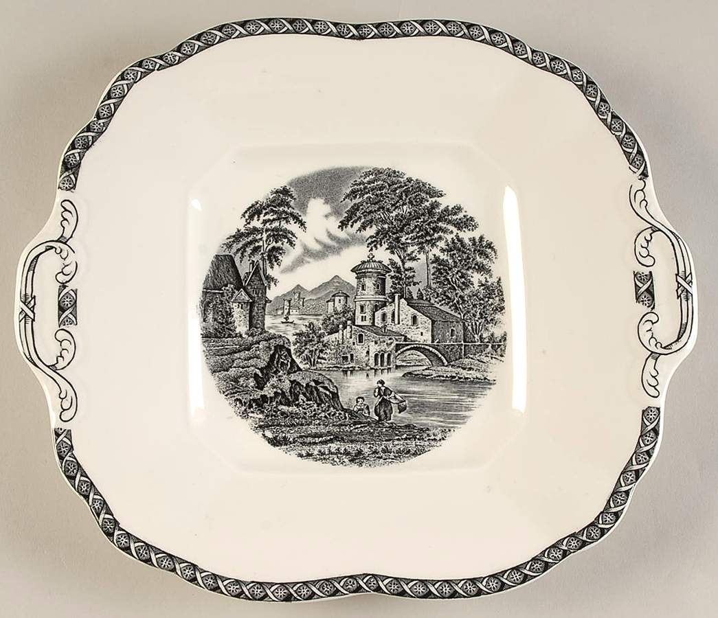 Lugano Black Square Handled Cake Plate by Wedgwood-1