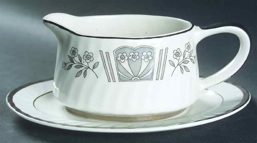 Madeira Grey Gravy Boat & Underplate by Wedgwood-1
