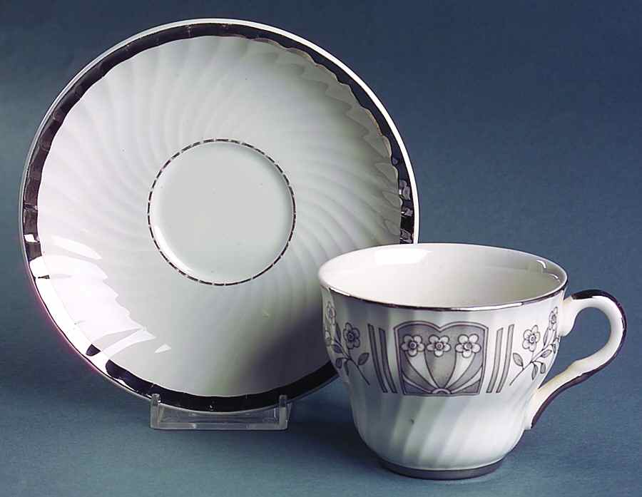 Madeira Grey Flat Cup & Saucer Set by Wedgwood-1