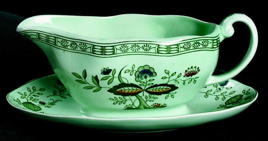 Mandarin Green Multicolor Gravy Boat with Attached Underplate by Wedgwood-1
