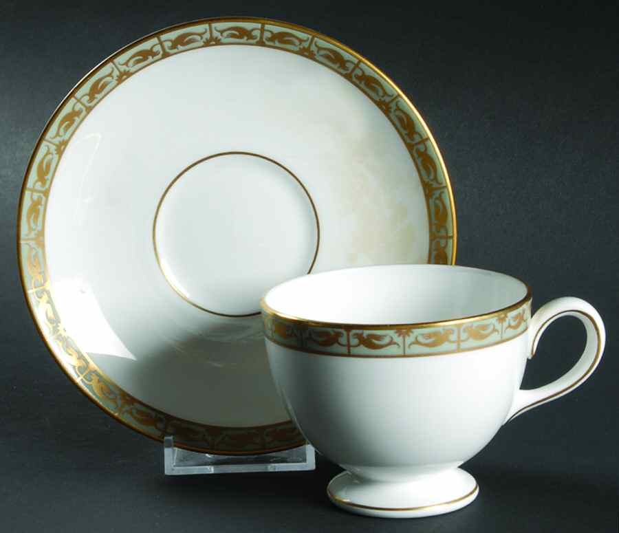 Marina Green Leigh Shape Footed Cup & Saucer Set by Wedgwood-1