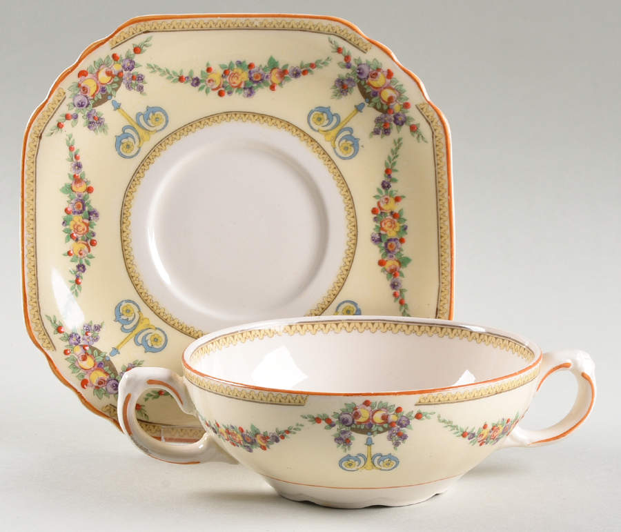 Mayfair (C1542) Footed Cream Soup Bowl & Saucer Set by Wedgwood-1