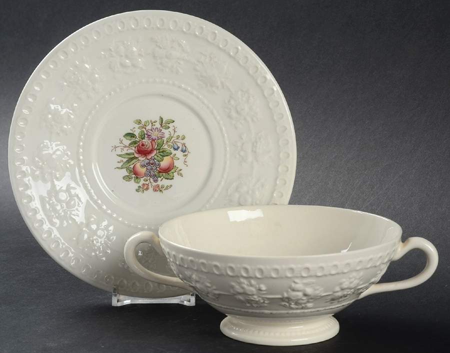 Mayfair (AL9338 , TK53, Wellesley Shape) Footed Cream Soup Bowl & Saucer Set by Wedgwood-1