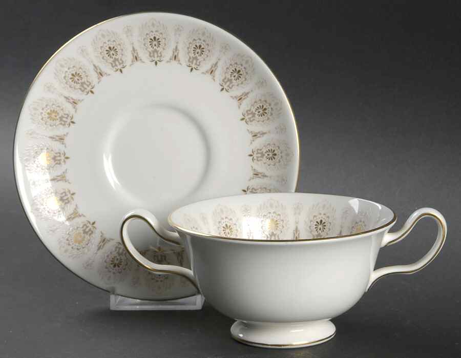 Medina Beige Footed Cream Soup Bowl & Saucer Set by Wedgwood-1
