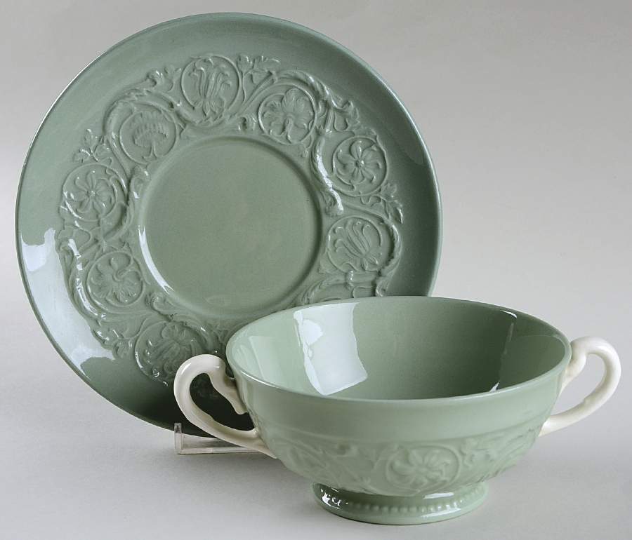 Medway Green Footed Cream Soup Bowl & Saucer Set by Wedgwood-1