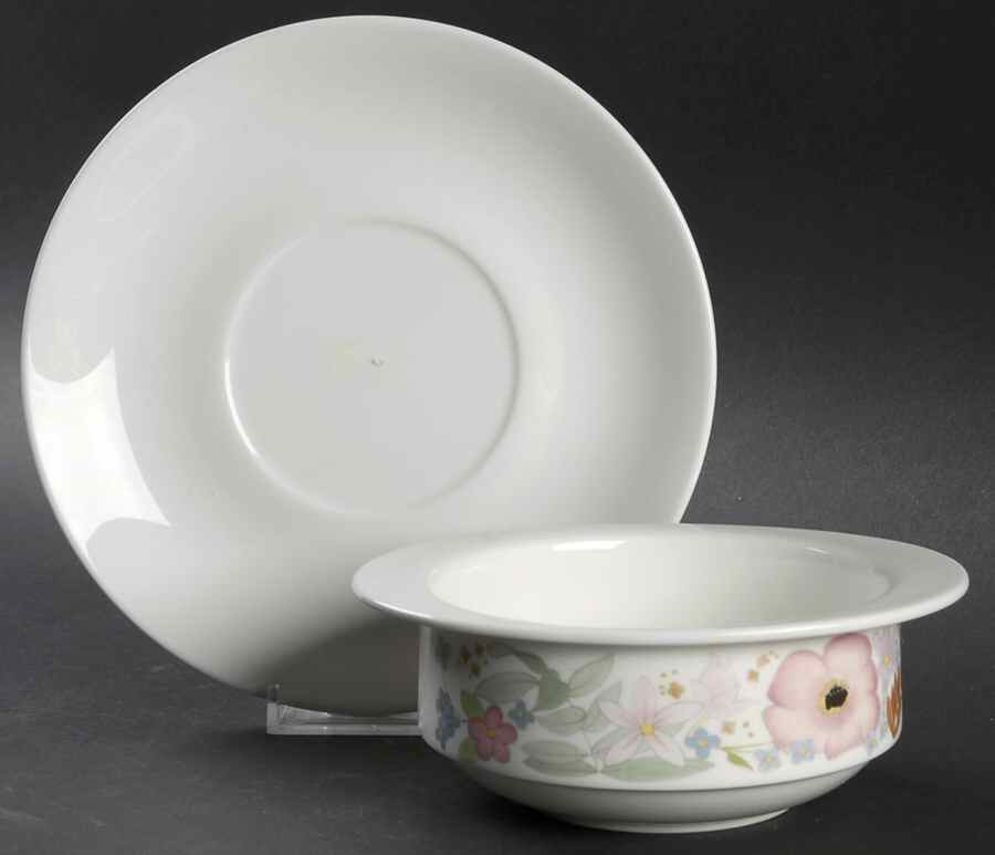 Meadow Sweet (Bone) Flat Cream Soup Bowl & Saucer Set by Wedgwood-1