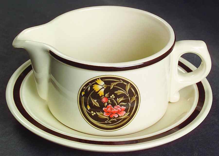 Mikado (Yellow & Coral Flowers) Gravy Boat & Underplate by Wedgwood-1
