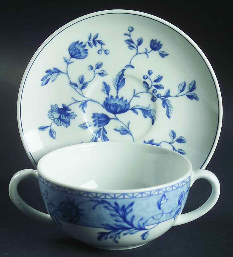 Mikado (Blue Flowers) Flat Cream Soup Bowl & Saucer Set by Wedgwood-1