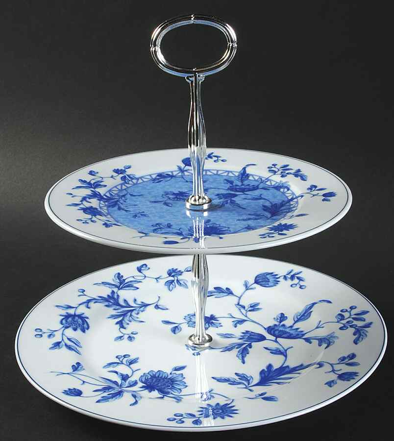 Mikado (Blue Flowers) 2 Tiered Serving Tray (Dinner & Salad Plate) by Wedgwood-1