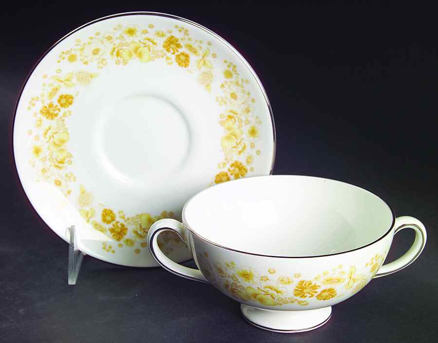 Mimosa Footed Cream Soup Bowl & Saucer Set by Wedgwood-1