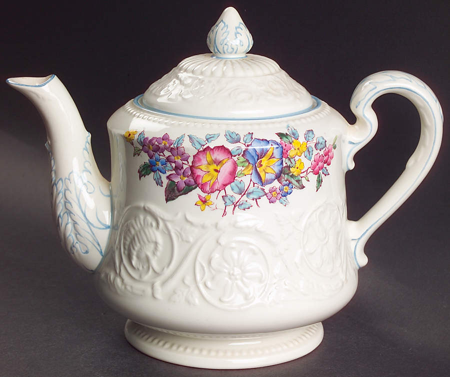 Morning Glory (Blue Trim) Teapot & Lid by Wedgwood-1