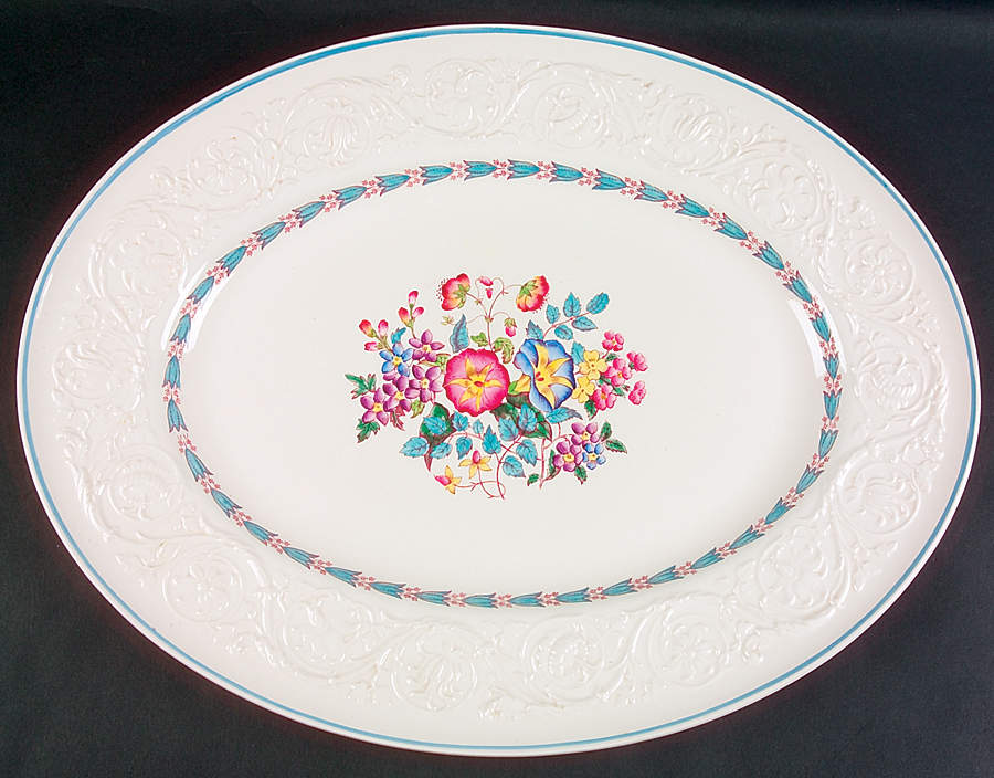 Morning Glory (Blue Trim) 18" Oval Serving Platter by Wedgwood-1