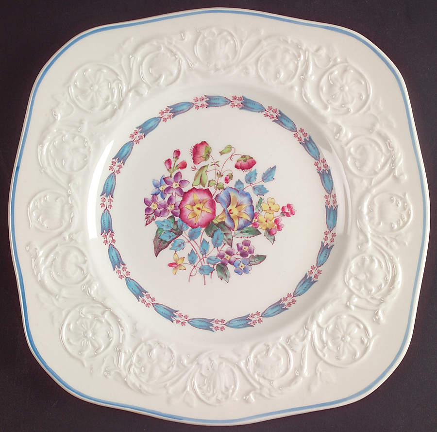 Morning Glory (Blue Trim) Square Luncheon Plate by Wedgwood-1