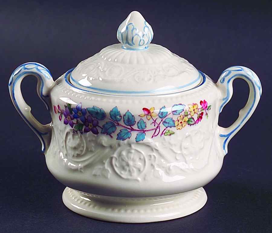 Morning Glory (Blue Trim) Sugar Bowl & Lid by Wedgwood-1