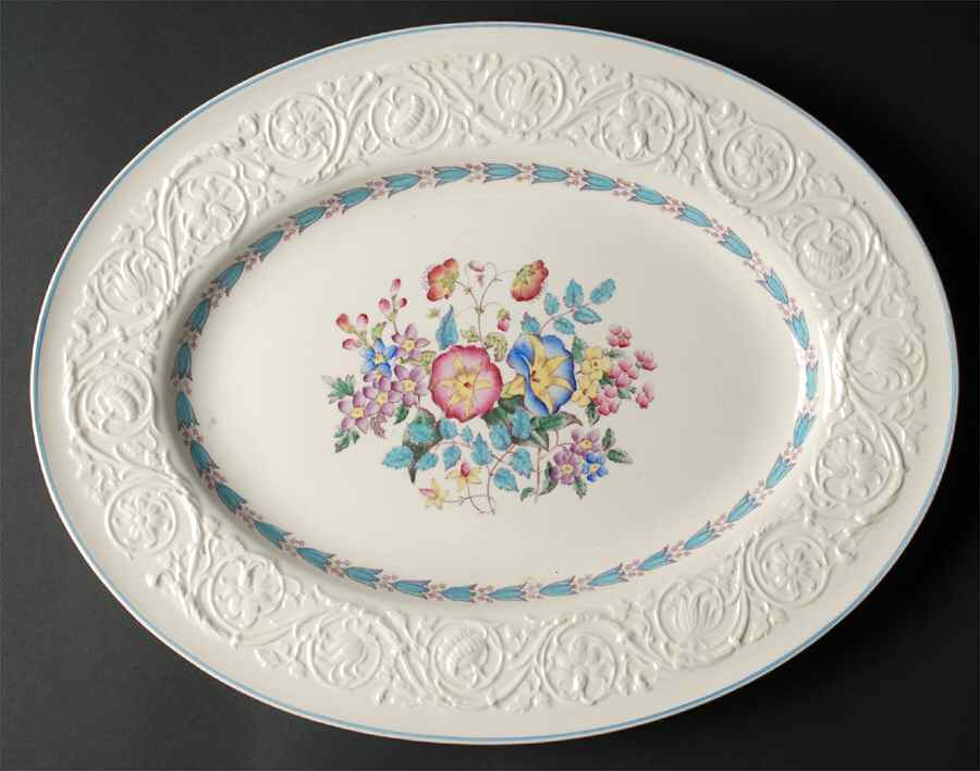 Morning Glory (Blue Trim) 16" Oval Serving Platter by Wedgwood-1