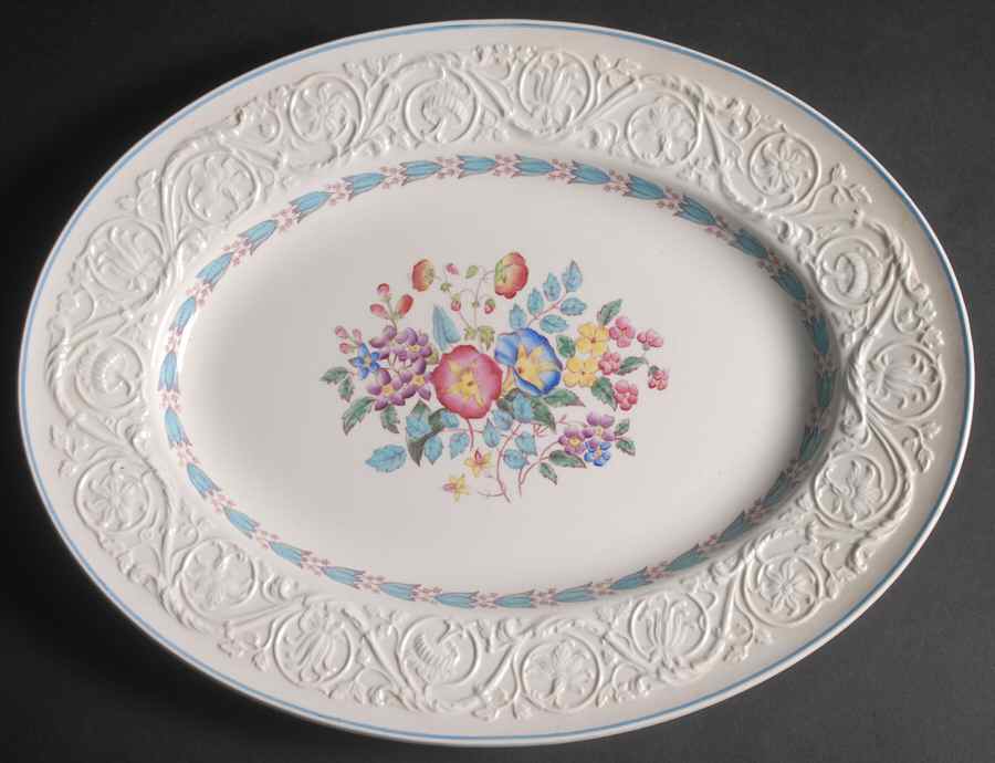 Morning Glory (Blue Trim) 14" Oval Serving Platter by Wedgwood-1
