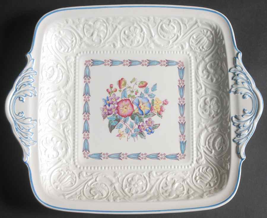 Morning Glory (Blue Trim) Square Handled Cake Plate by Wedgwood-1