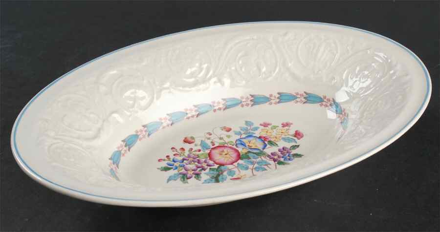 Morning Glory (Blue Trim) 10" Oval Vegetable Bowl by Wedgwood-1
