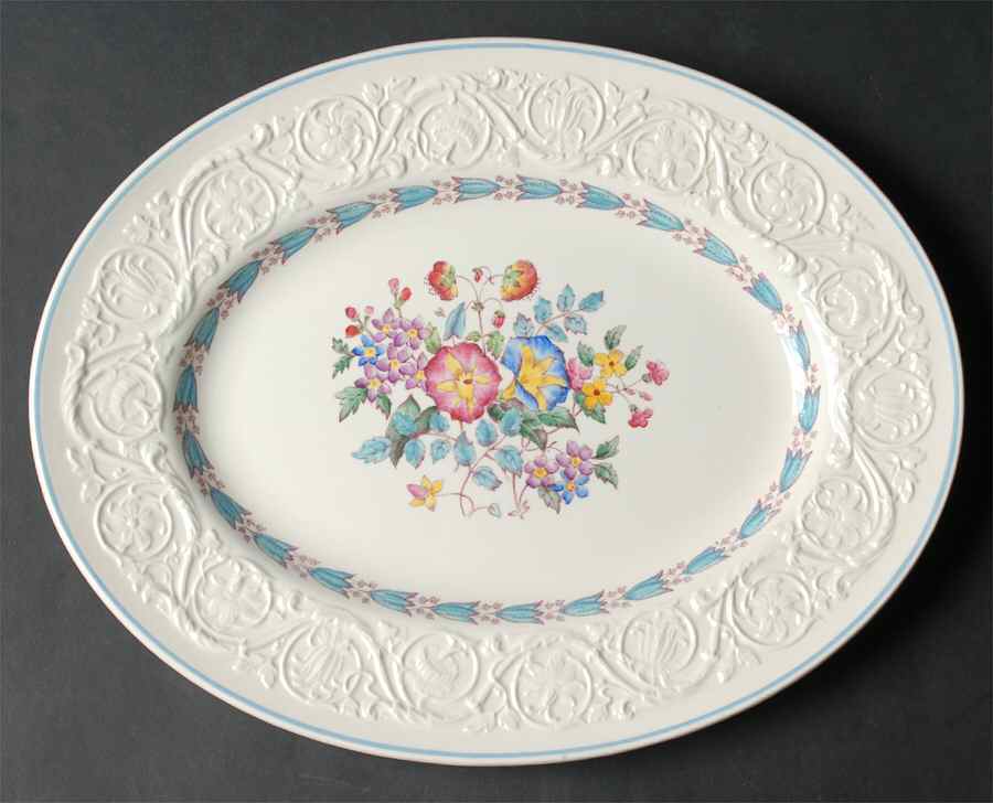 Morning Glory (Blue Trim) 12" Oval Serving Platter by Wedgwood-1