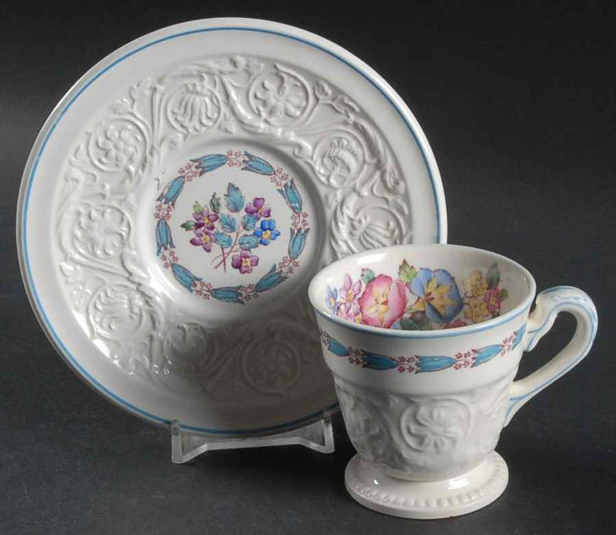Morning Glory (Blue Trim) Footed Demitasse Cup & Saucer Set by Wedgwood-1