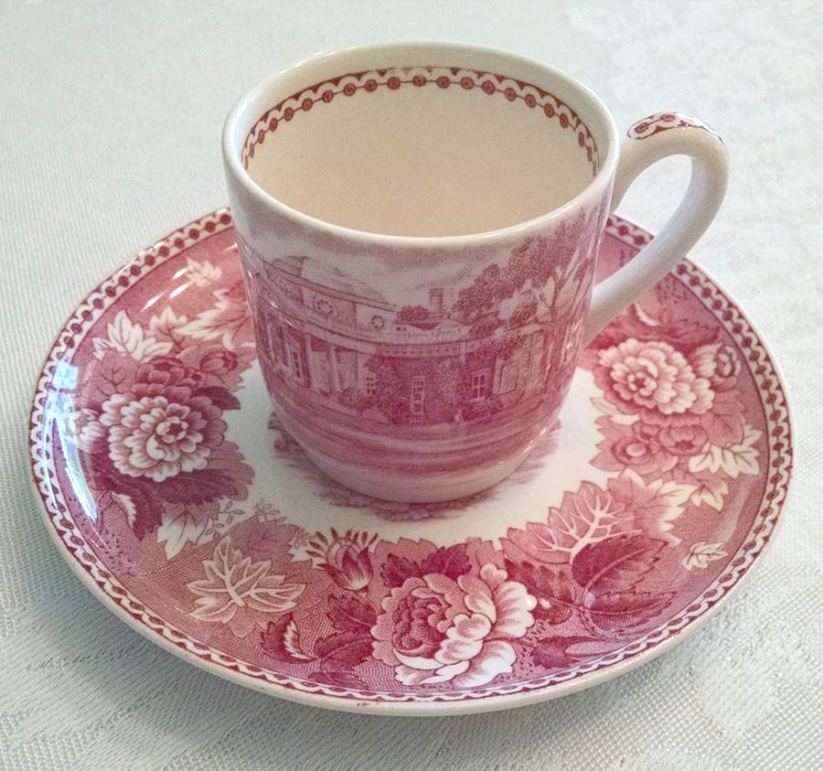 Monticello Pink (Floral Rim) Footed Demitasse Cup & Saucer Set by Wedgwood-1