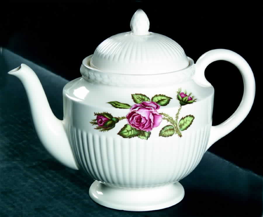 Moss Rose (Older, Brown Backstamp) Teapot & Lid by Wedgwood-1