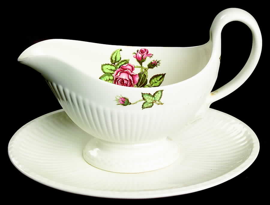 Moss Rose (Older, Brown Backstamp) Gravy Boat & Underplate/Relish by Wedgwood-1