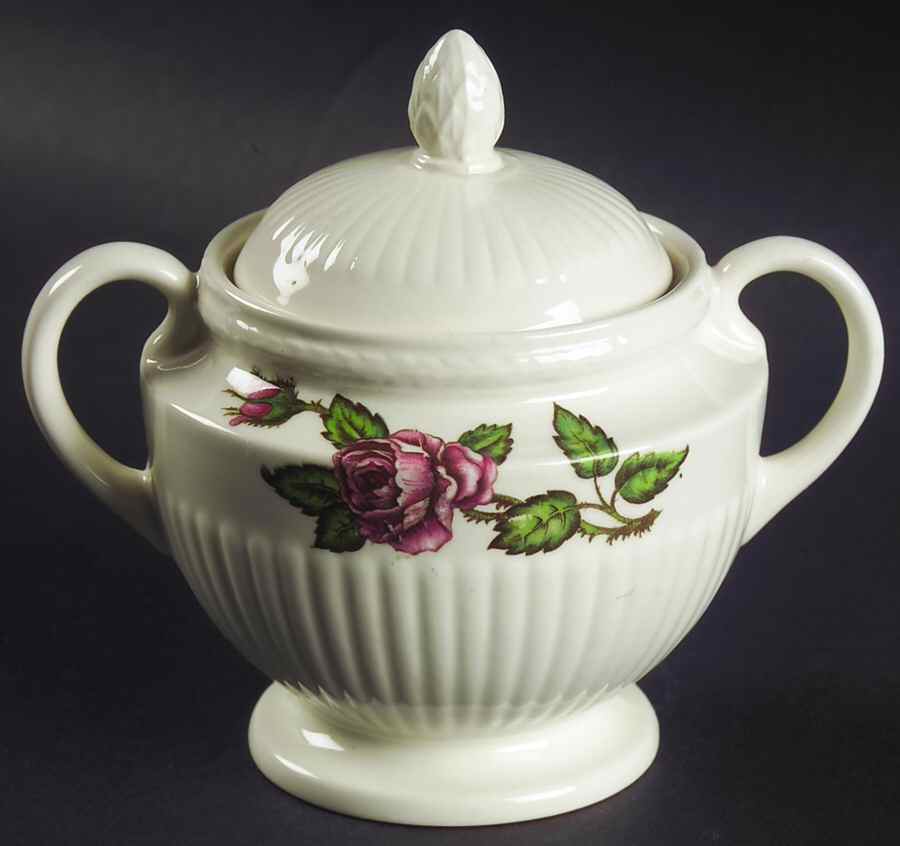Moss Rose (Older, Brown Backstamp) Sugar Bowl & Lid by Wedgwood-1