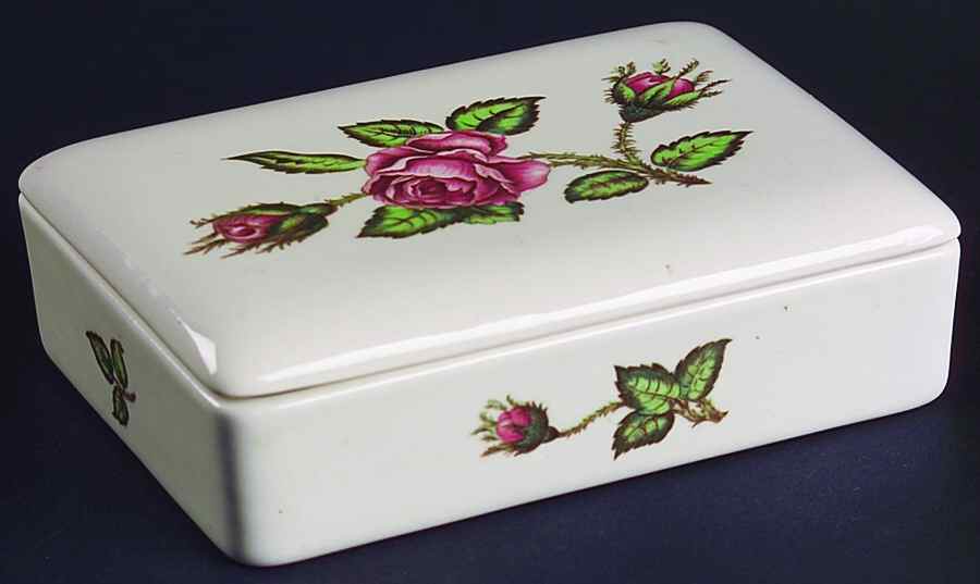 Moss Rose (Older, Brown Backstamp) Cigarette Box & Lid by Wedgwood-1
