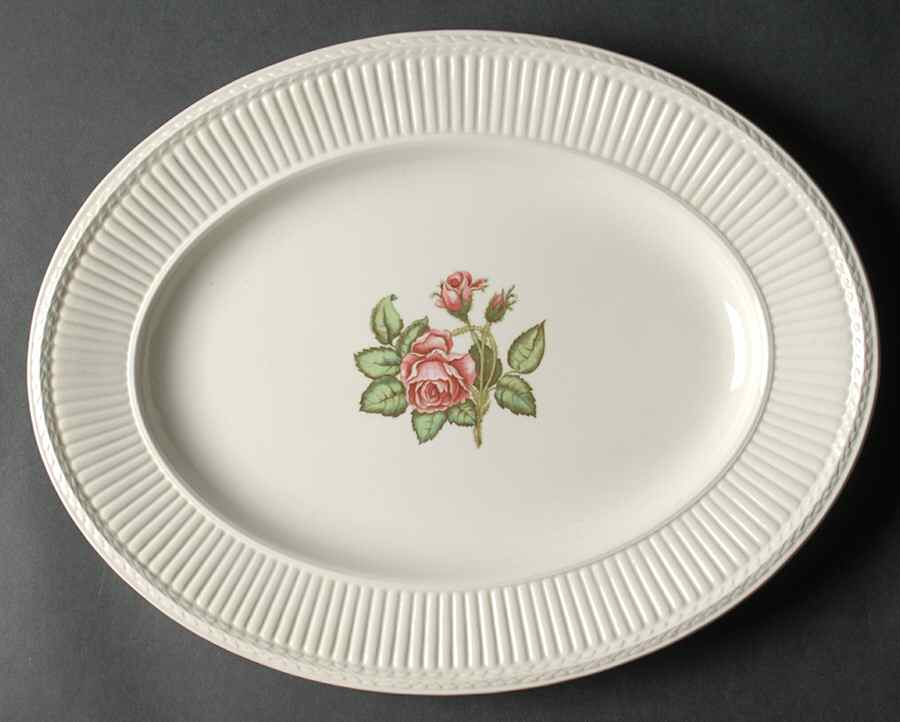 Moss Rose (Older, Brown Backstamp) 14" Oval Serving Platter by Wedgwood-1
