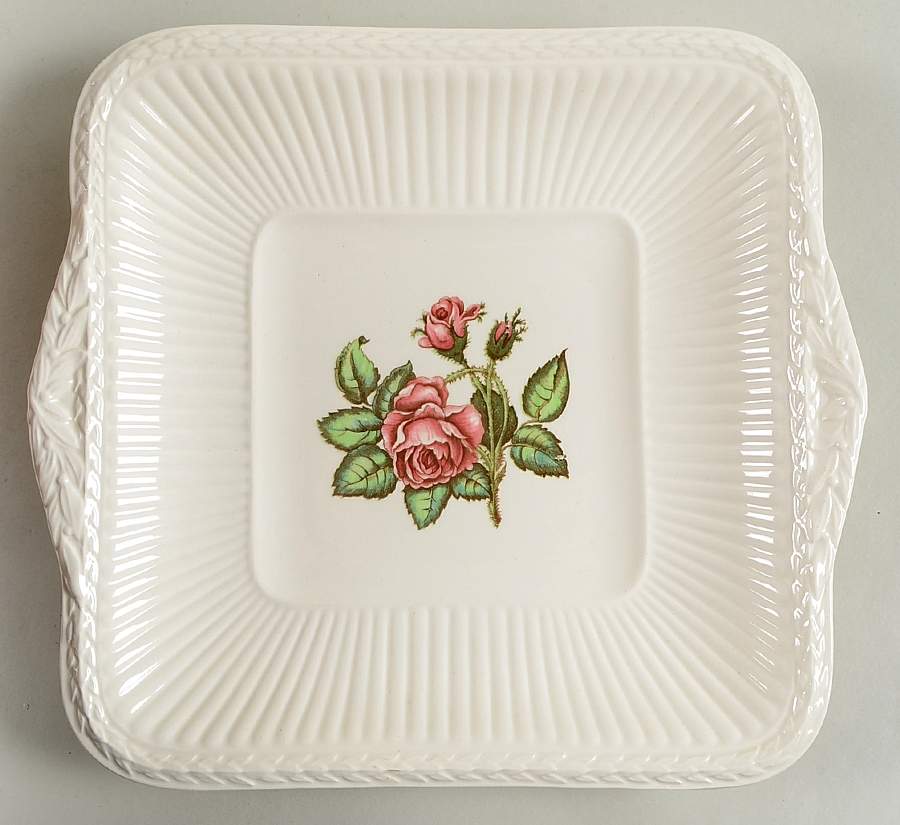 Moss Rose (Older, Brown Backstamp) Square Handled Cake Plate by Wedgwood-1