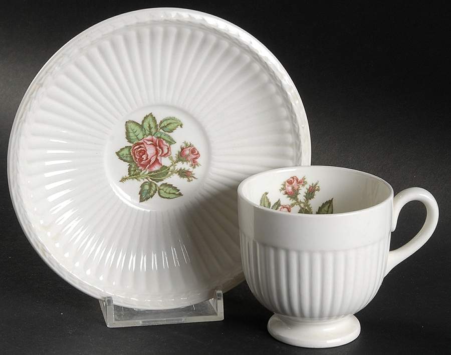 Moss Rose (Older, Brown Backstamp) Footed Demitasse Cup & Saucer Set by Wedgwood-1