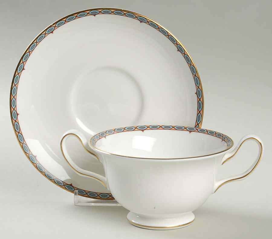 Moresque Footed Cream Soup Bowl & Saucer Set by Wedgwood-1