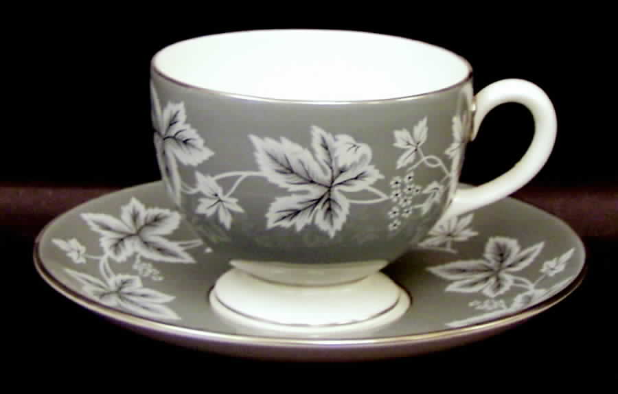 Moselle Gray Footed Cup & Saucer Set by Wedgwood-1