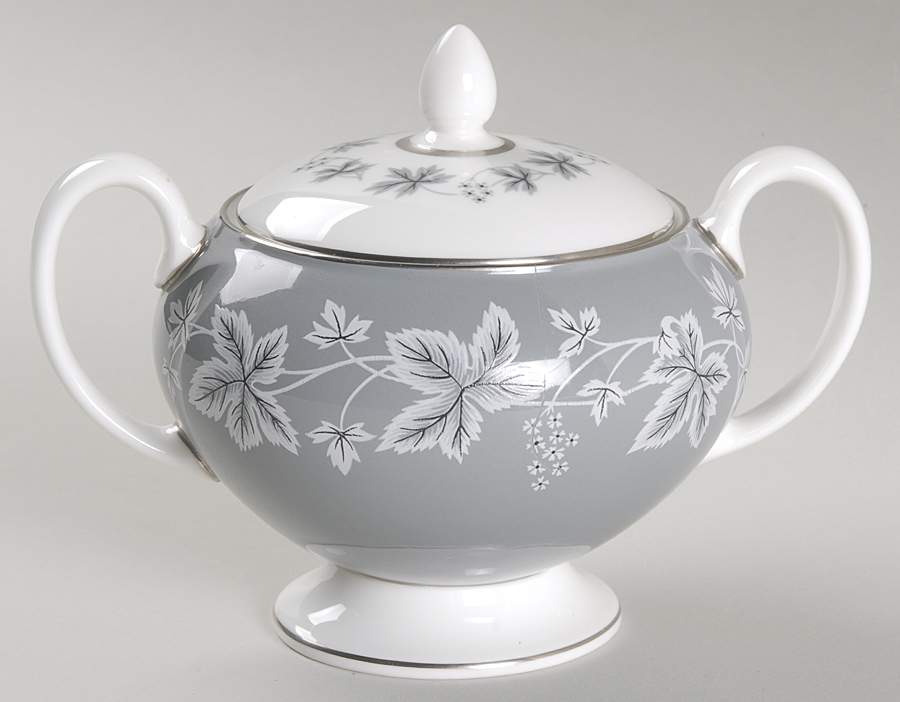 Moselle Gray Leigh Shape Sugar Bowl & Lid by Wedgwood-1