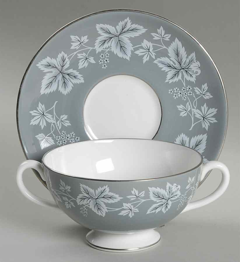 Moselle Gray Footed Cream Soup Bowl & Saucer Set by Wedgwood-1