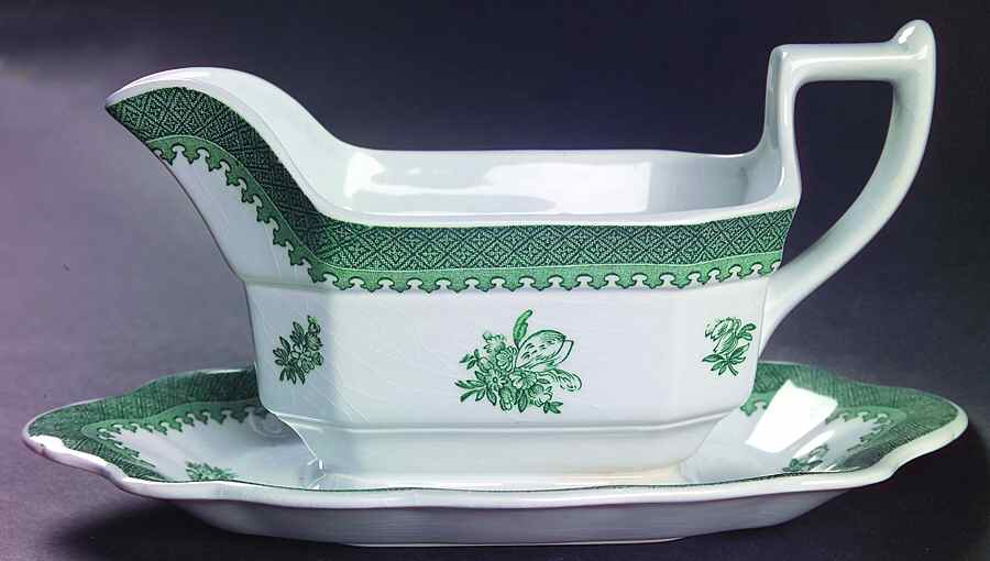 Mount Vernon Green Gravy Boat with Attached Underplate by Wedgwood-1