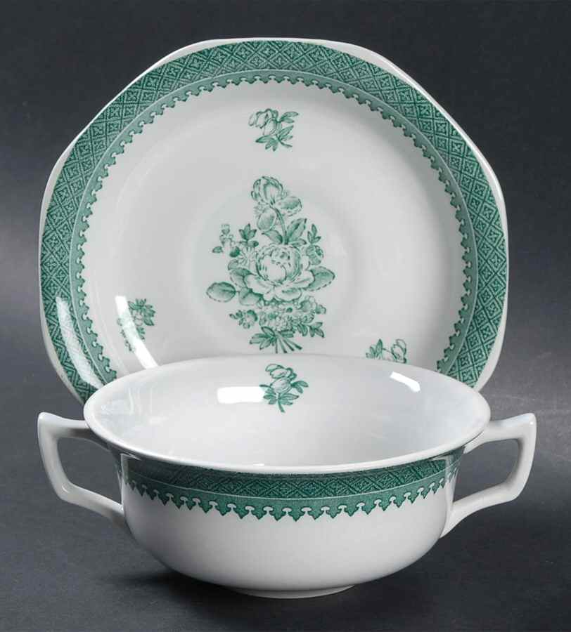 Mount Vernon Green Flat Cream Soup Bowl & Saucer Set by Wedgwood-1