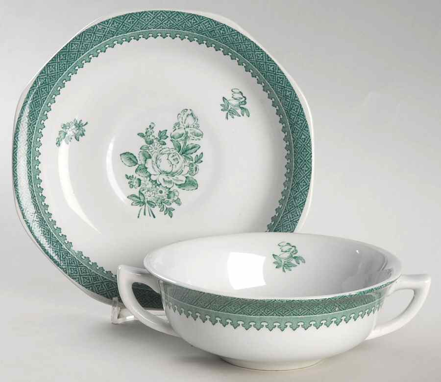 Mount Vernon Green Flat Cream Soup Bowl & Saucer Set by Wedgwood-1