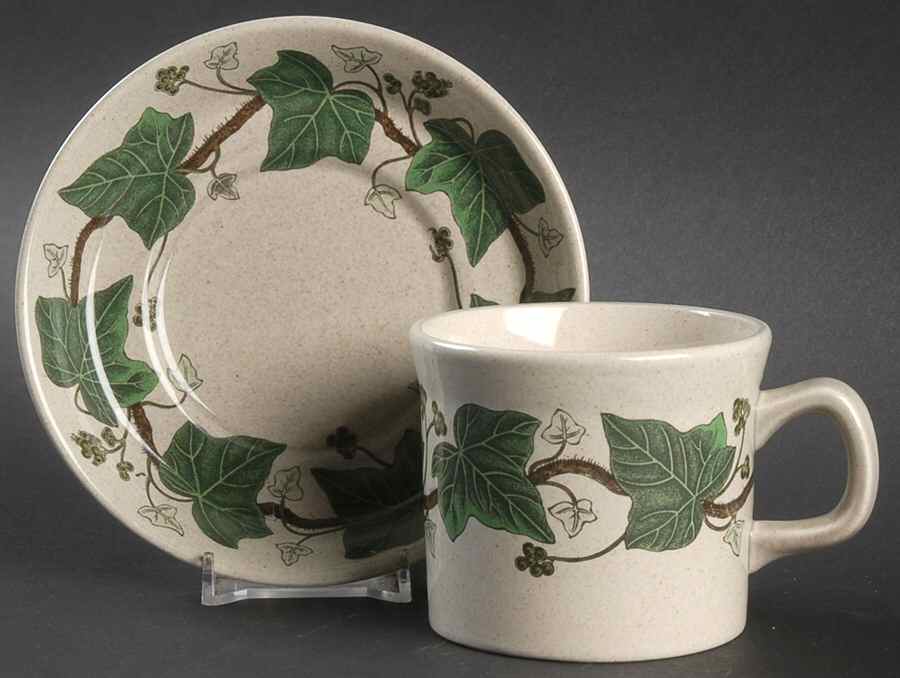 Napoleon Ivy Green (Oven To Table) Flat Cup & Saucer Set by Wedgwood-1