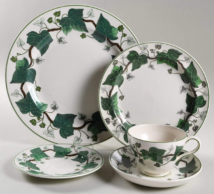 Napoleon Ivy Green (Queen's Ware) 40  Piece Estate Set by Wedgwood-1