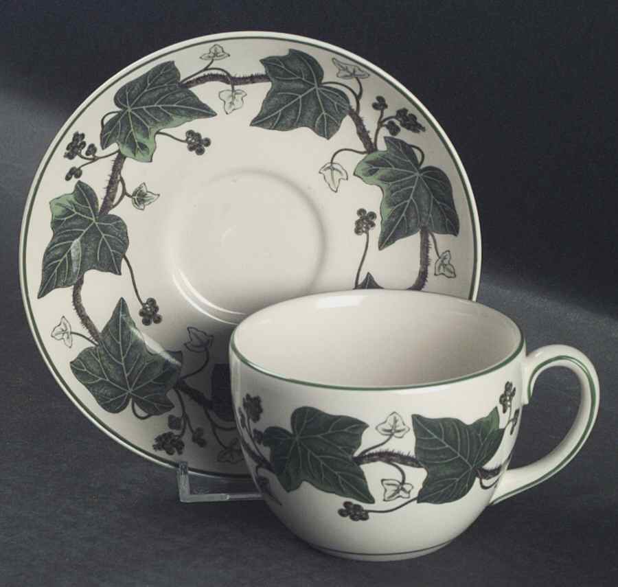 Napoleon Ivy Green (Queen's Ware) Flat Cup & Saucer Set by Wedgwood-1