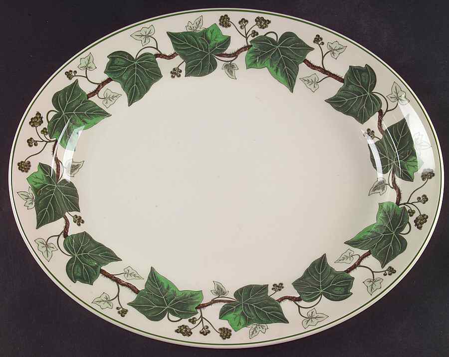 Napoleon Ivy Green (Queen's Ware) 14" Oval Serving Platter by Wedgwood-1