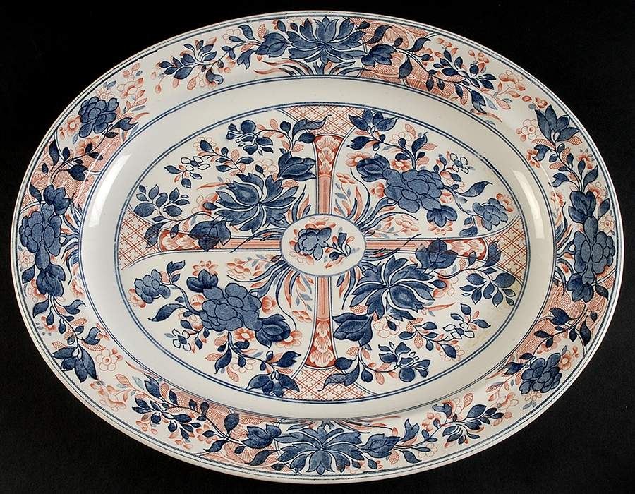Ningpo (Blue Trim) 14" Oval Serving Platter by Wedgwood-1