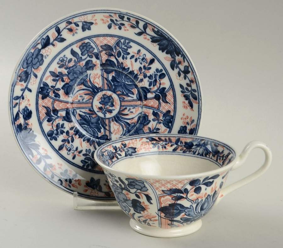 Ningpo (Blue Trim) Footed Cup & Saucer Set by Wedgwood-1