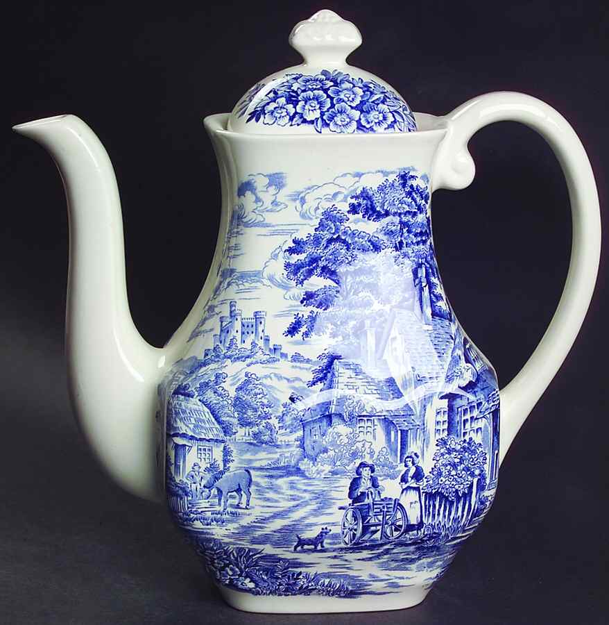 Old English Village Blue Coffee Pot & Lid by Wedgwood-1