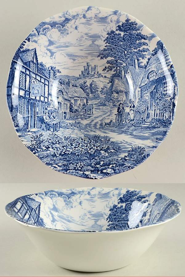 Old English Village Blue 8" Round Vegetable Bowl by Wedgwood-1
