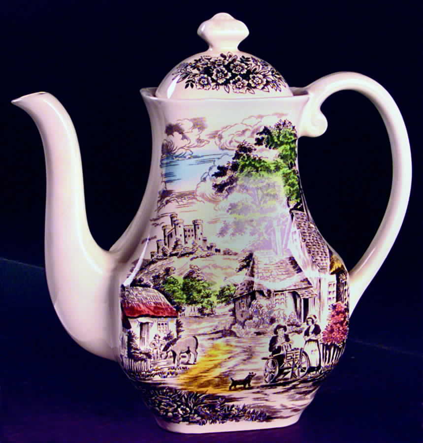 Old English Village Brown Multicolor Coffee Pot & Lid by Wedgwood-1