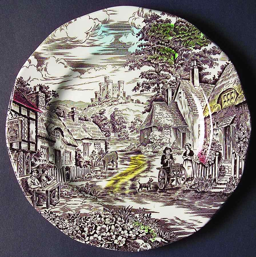 Old English Village Brown Multicolor Salad Plate by Wedgwood-1