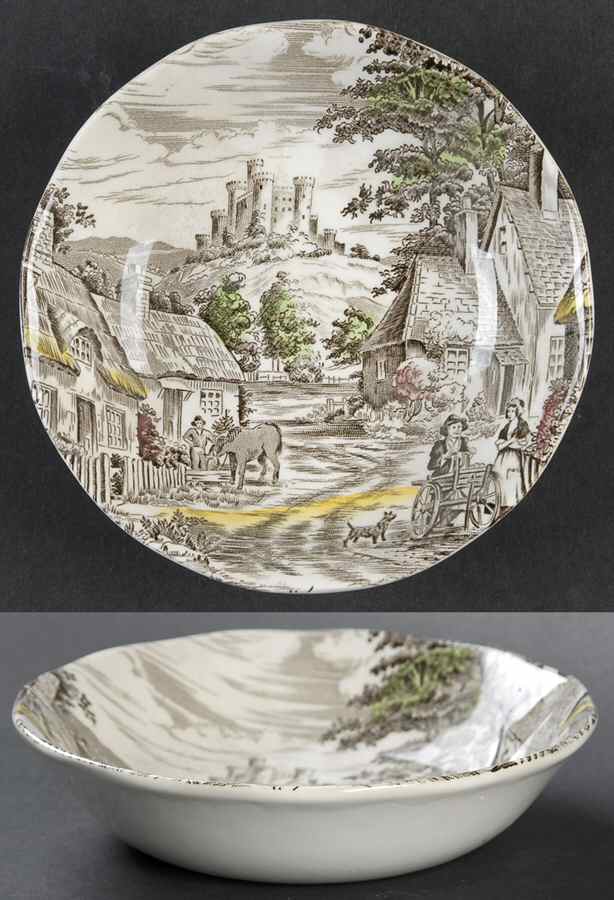 Old English Village Brown Multicolor Fruit/Dessert (Sauce) Bowl by Wedgwood-1